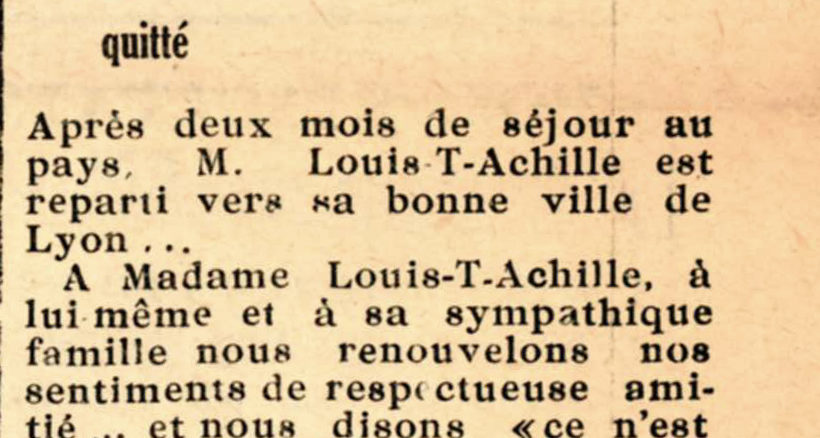 brève du journal La Paix - Martinique - 7 décembre 1960 Monsieur Louis ACHILLE nous a quittés